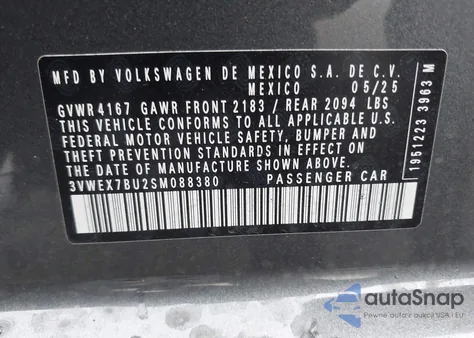 2025 Volkswagen Jetta 1.5T Se from USA, damaged, VIN 3VWEX7BU2SM088380